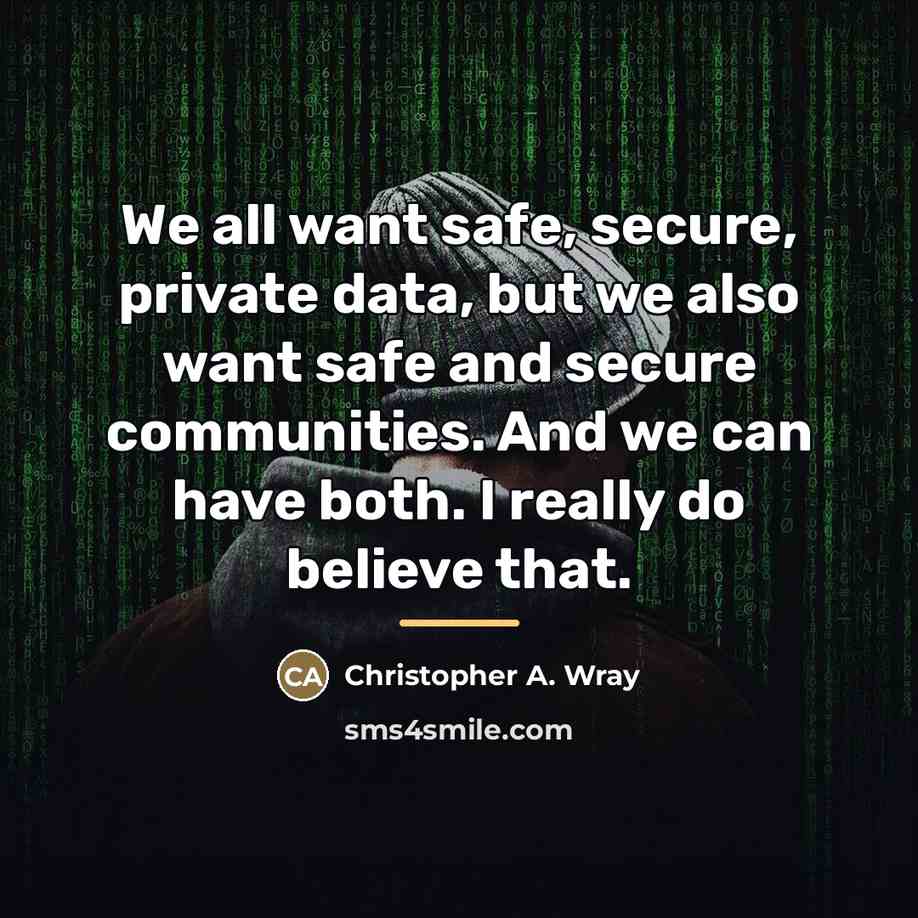 “We all want safe, secure, private data, but we also…” quote by Christopher A. Wray