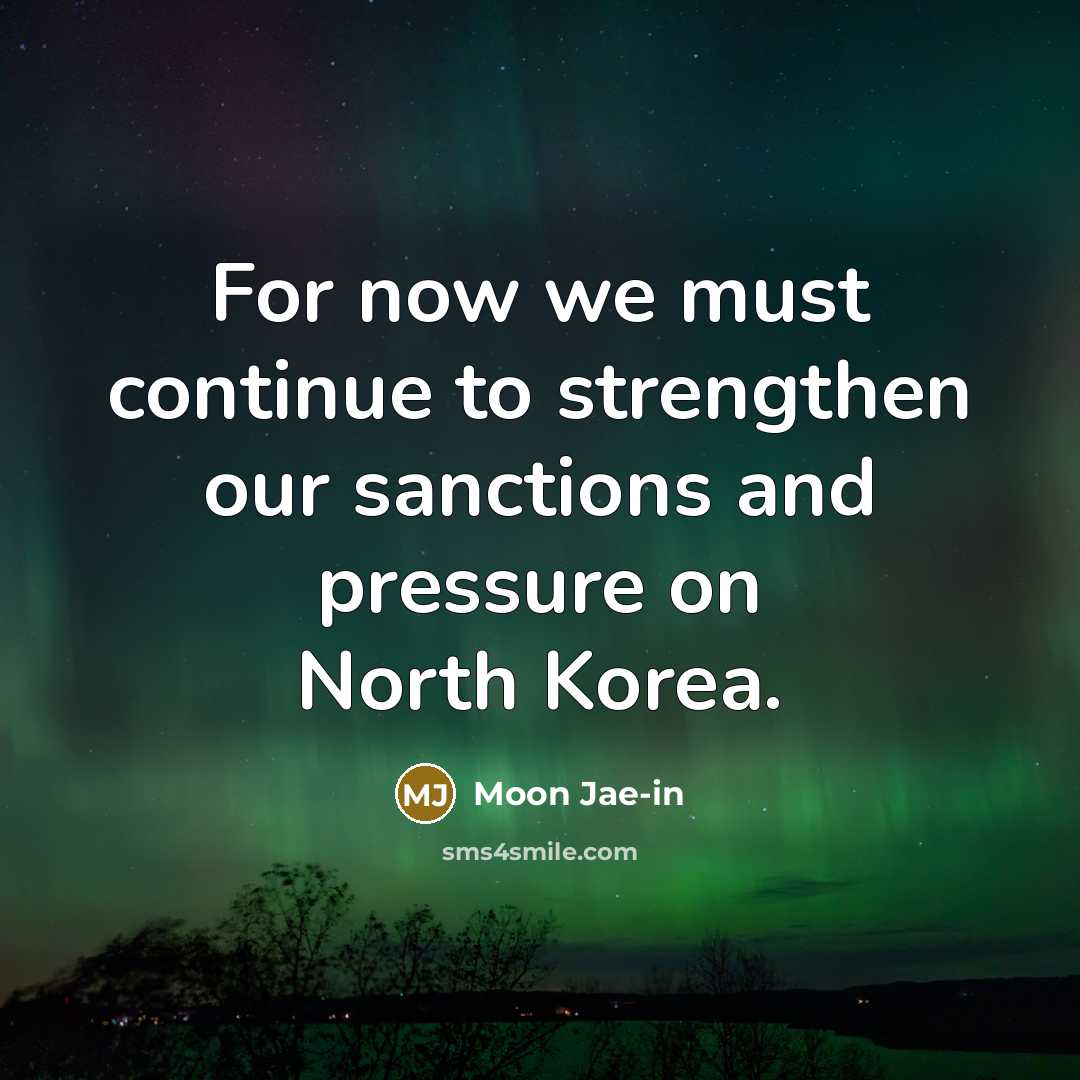 “For now we must continue to strengthen our sanctions and…” quote by Moon Jae-in