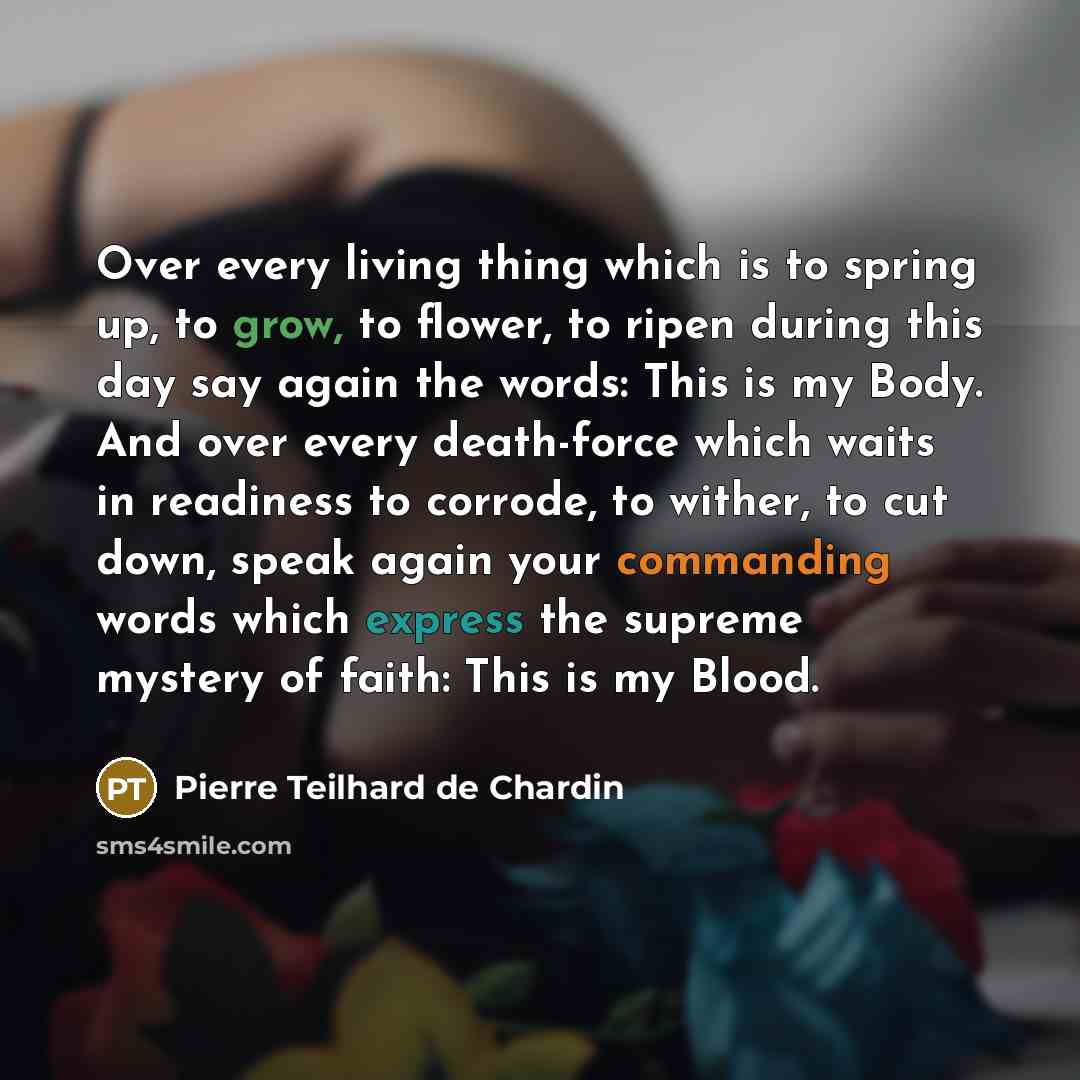 “Over every living thing which is to spring up, to…” quote by Pierre Teilhard de Chardin