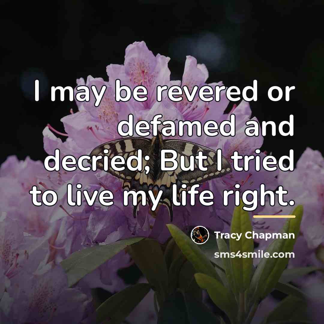 “I may be revered or defamed and decried; But I…” quote by Tracy Chapman