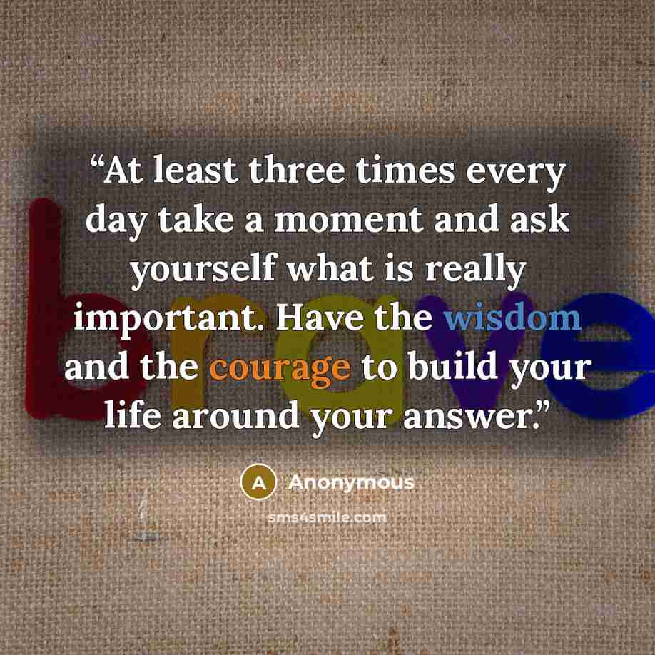 “At least three times every day take a moment and ask yourself what is really important. Have the wisdom and the courage to build your life around your answer.” quote by Anonymous