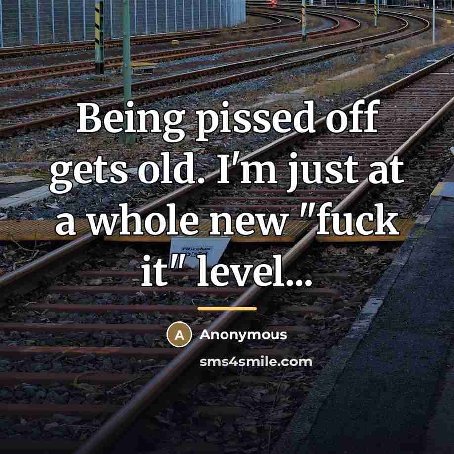 “Being pissed off gets old. I'm just at a whole…” quote by Anonymous