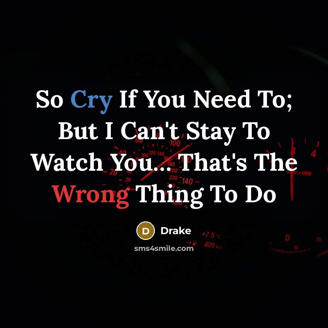 “So Cry If You Need To; But I Can't Stay To Watch You… That's The Wrong Thing To Do” quote by Drake