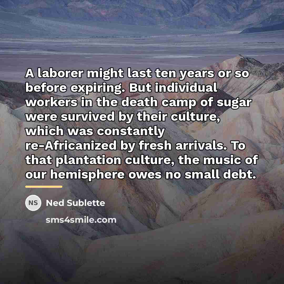 “A laborer might last ten years or so before expiring.…” quote by Ned Sublette