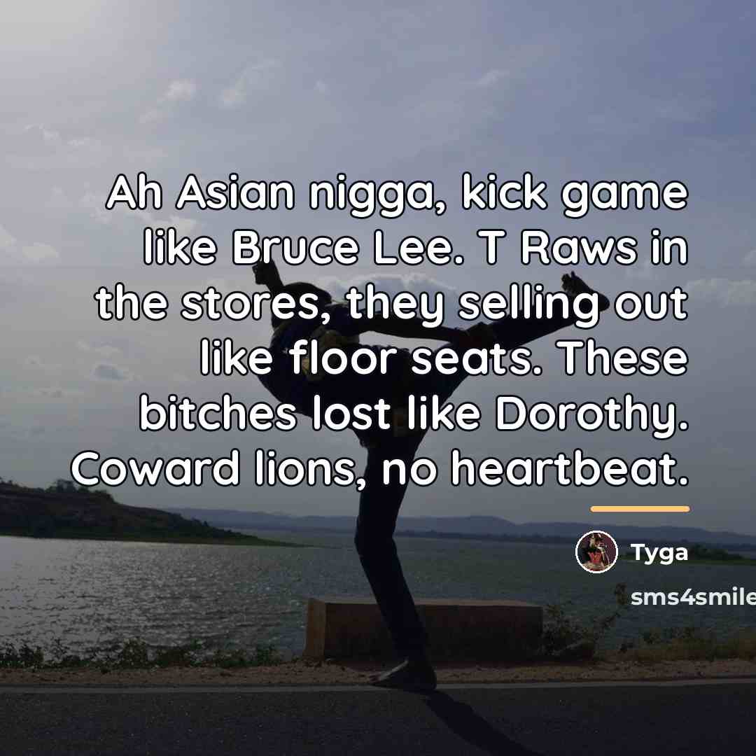 “Ah Asian nigga, kick game like Bruce Lee. T Raws…” quote by Tyga