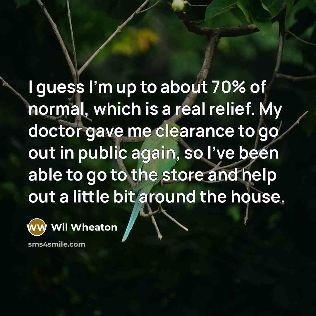 “I guess I'm up to about 70% of normal, which…” quote by Wil Wheaton
