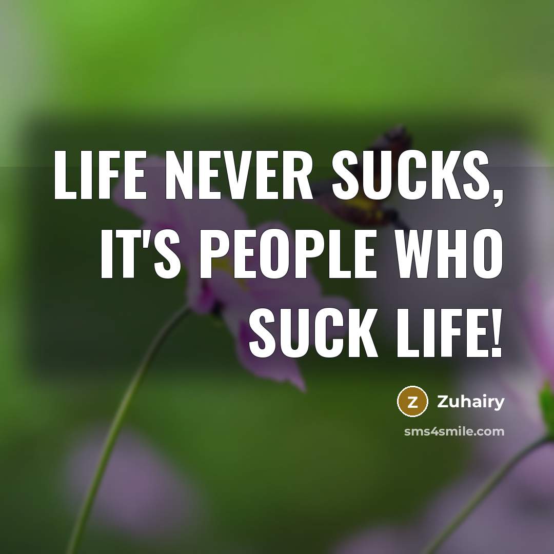 “Life never sucks, it's people who suck life!” quote by Zuhairy