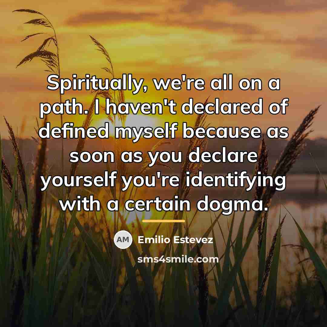 “Spiritually, we're all on a path. I haven't declared of…” quote by Emilio Estevez
