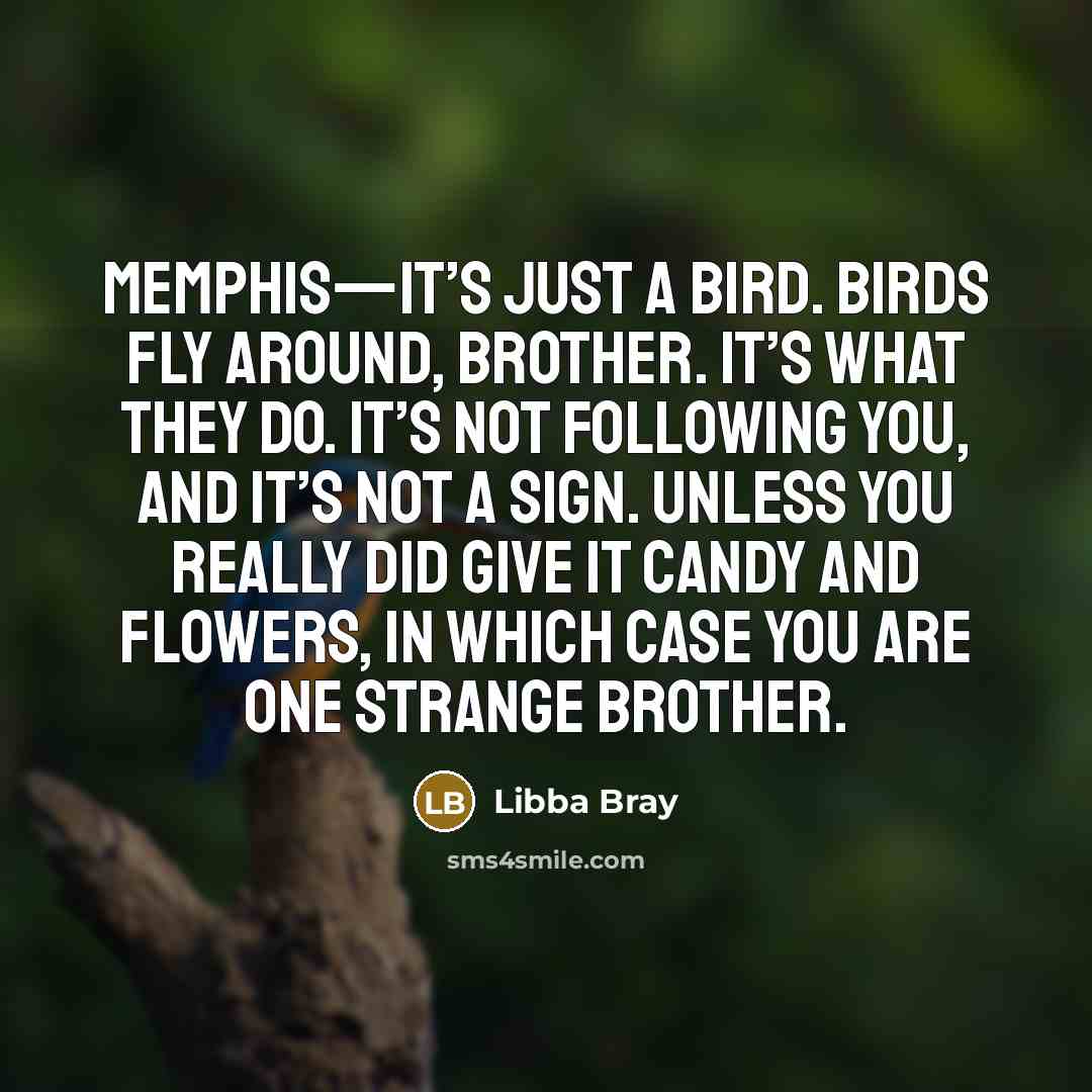 “Memphis—it’s just a bird. Birds fly around, brother. It’s what…” quote by Libba Bray
