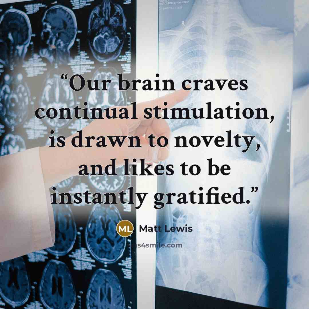 “Our brain craves continual stimulation, is drawn to novelty, and likes to be instantly gratified.” quote by Matt Lewis