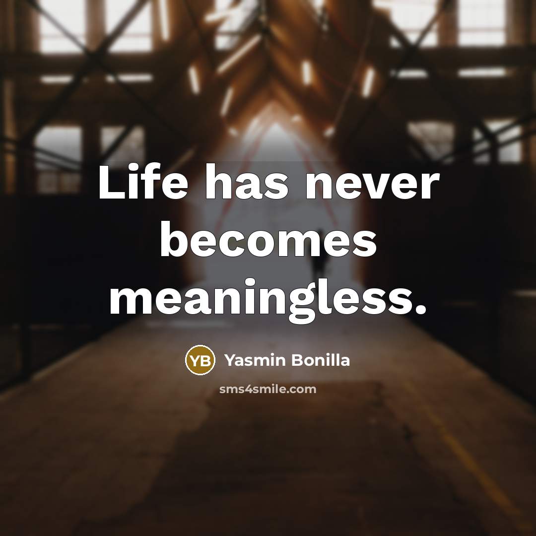 “Life has never becomes meaningless.…” quote by Yasmin Bonilla