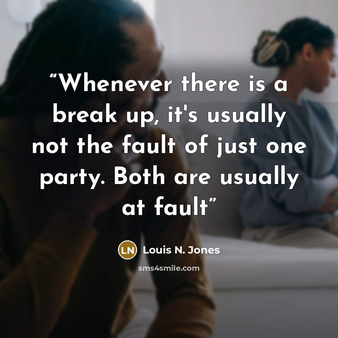 “Whenever there is a break up, it's usually not the fault of just one party. Both are usually at fault” quote by Louis N. Jones