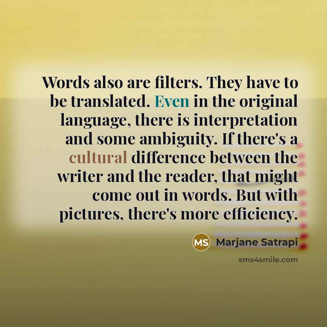 “Words also are filters. They have to be translated. Even…” quote by Marjane Satrapi