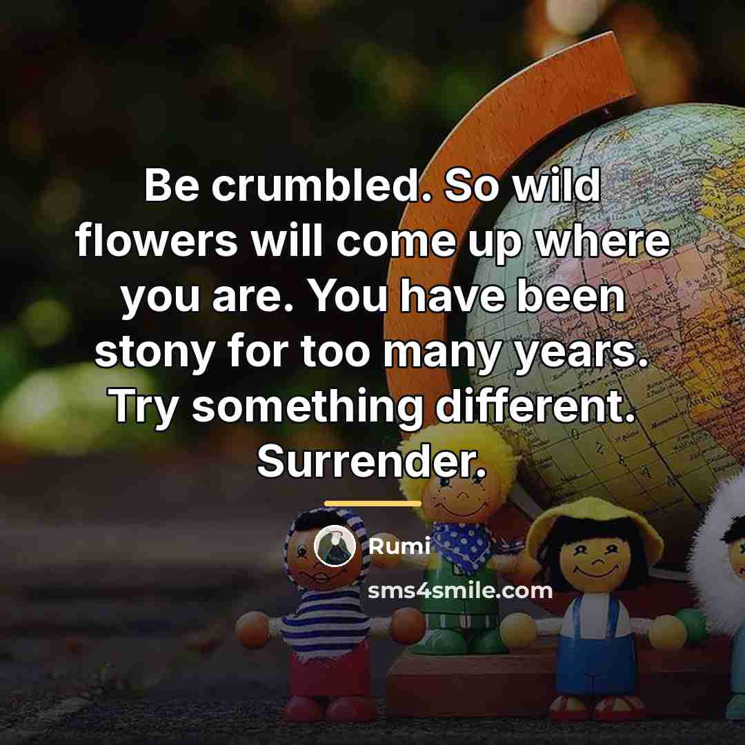 “Be crumbled. So wild flowers will come up where you…” quote by Rumi