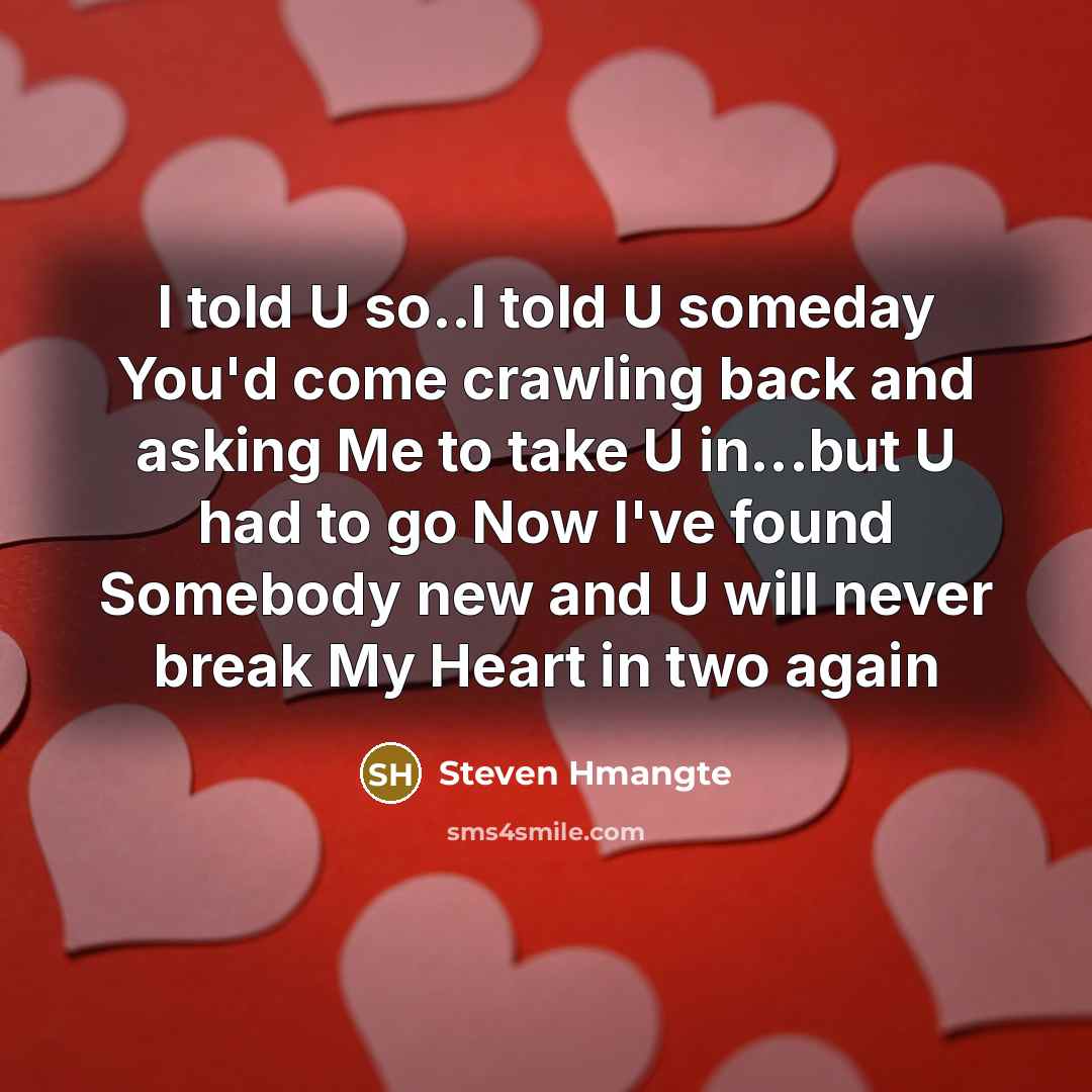 “I told U so..I told U someday You'd come crawling…” quote by Steven Hmangte