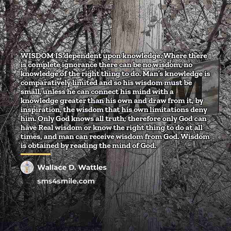 “WISDOM IS dependent upon knowledge. Where there is complete ignorance…” quote by Wallace D. Wattles