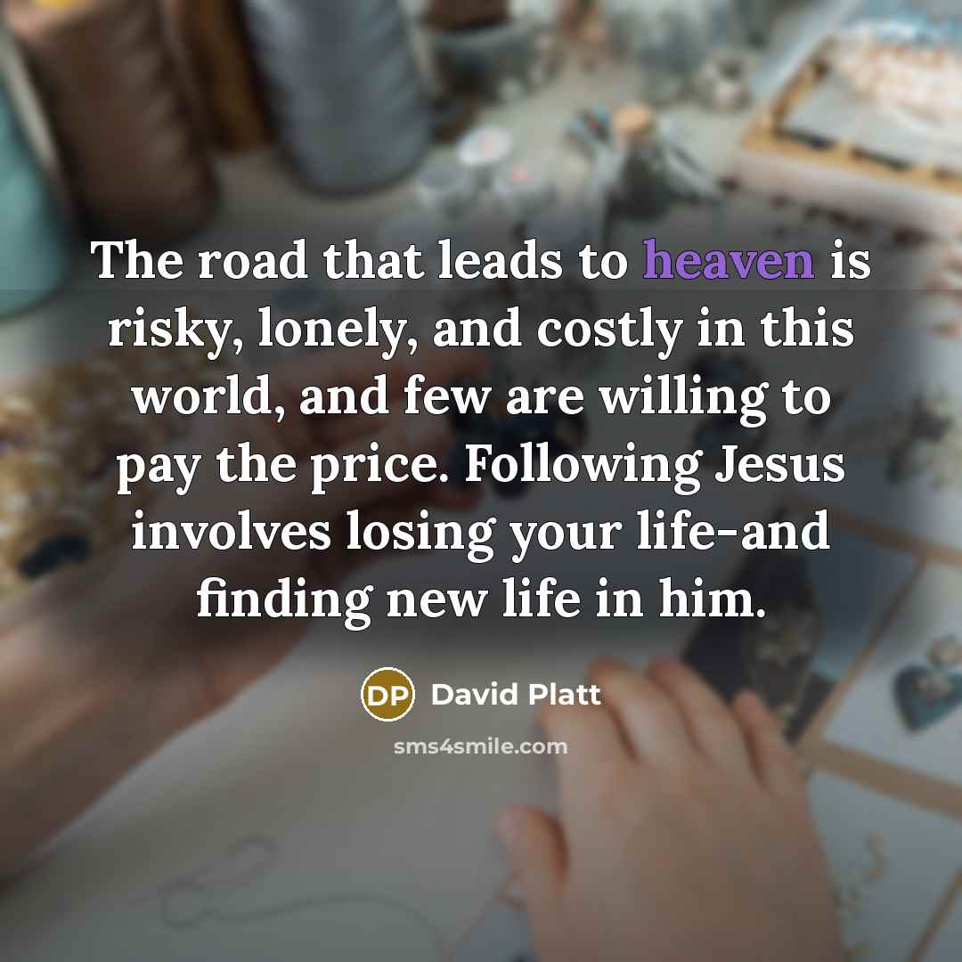 “The road that leads to heaven is risky, lonely, and…” quote by David Platt