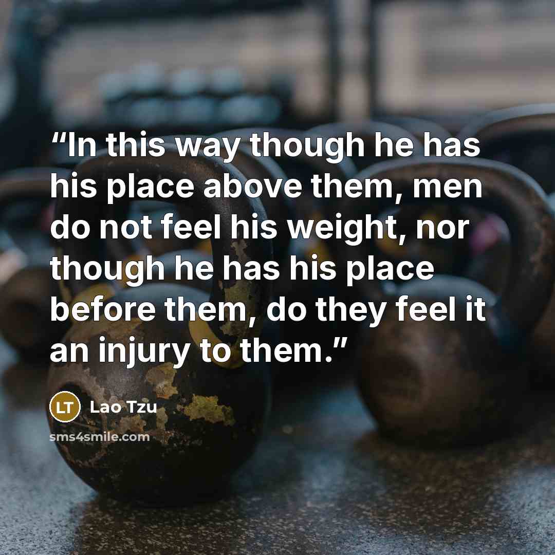 “In this way though he has his place above them, men do not feel his weight, nor though he has his place before them, do they feel it an injury to them.” quote by Lao Tzu