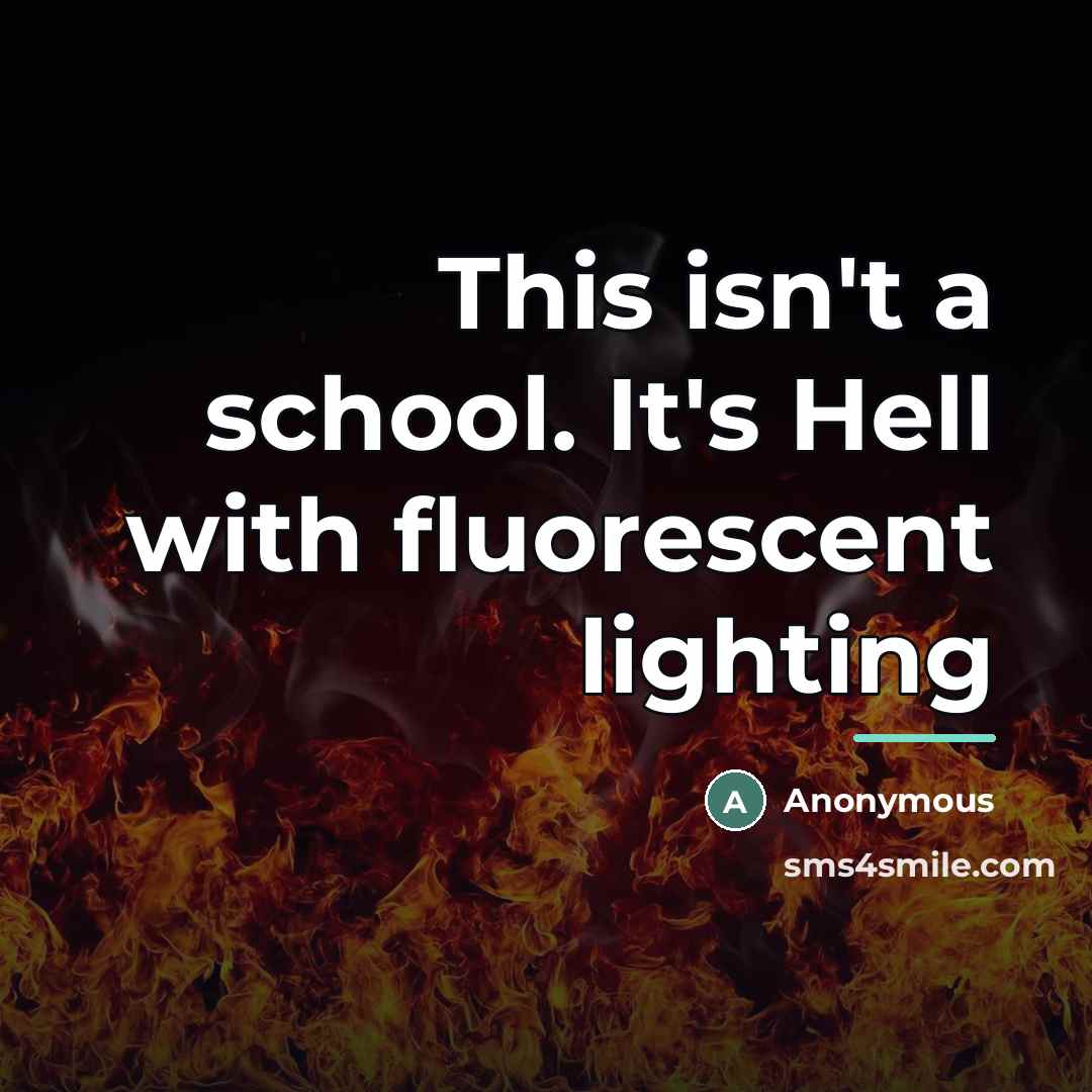“This isn't a school. It's Hell with fluorescent lighting…” quote by Anonymous