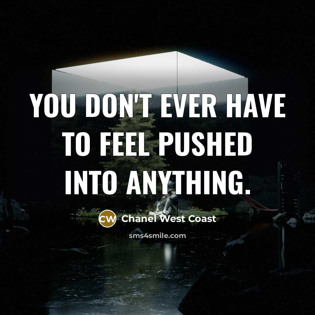 “You don't ever have to feel pushed into anything.…” quote by Chanel West Coast