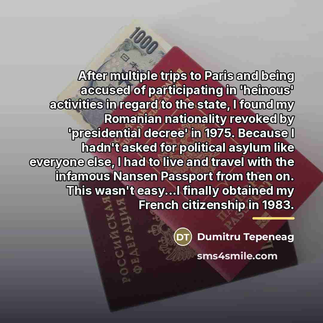 “After multiple trips to Paris and being accused of participating…” quote by Dumitru Tepeneag
