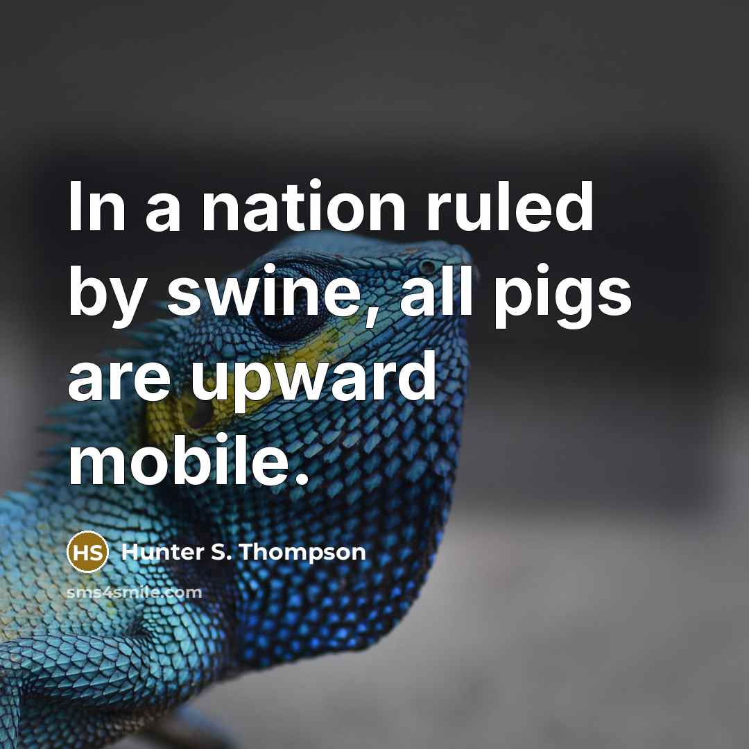 “In a nation ruled by swine, all pigs are upward mobile.” quote by Hunter S. Thompson