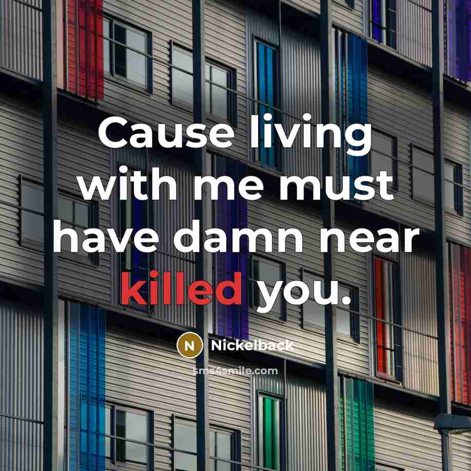 “Cause living with me must have damn near killed you.” quote by Nickelback