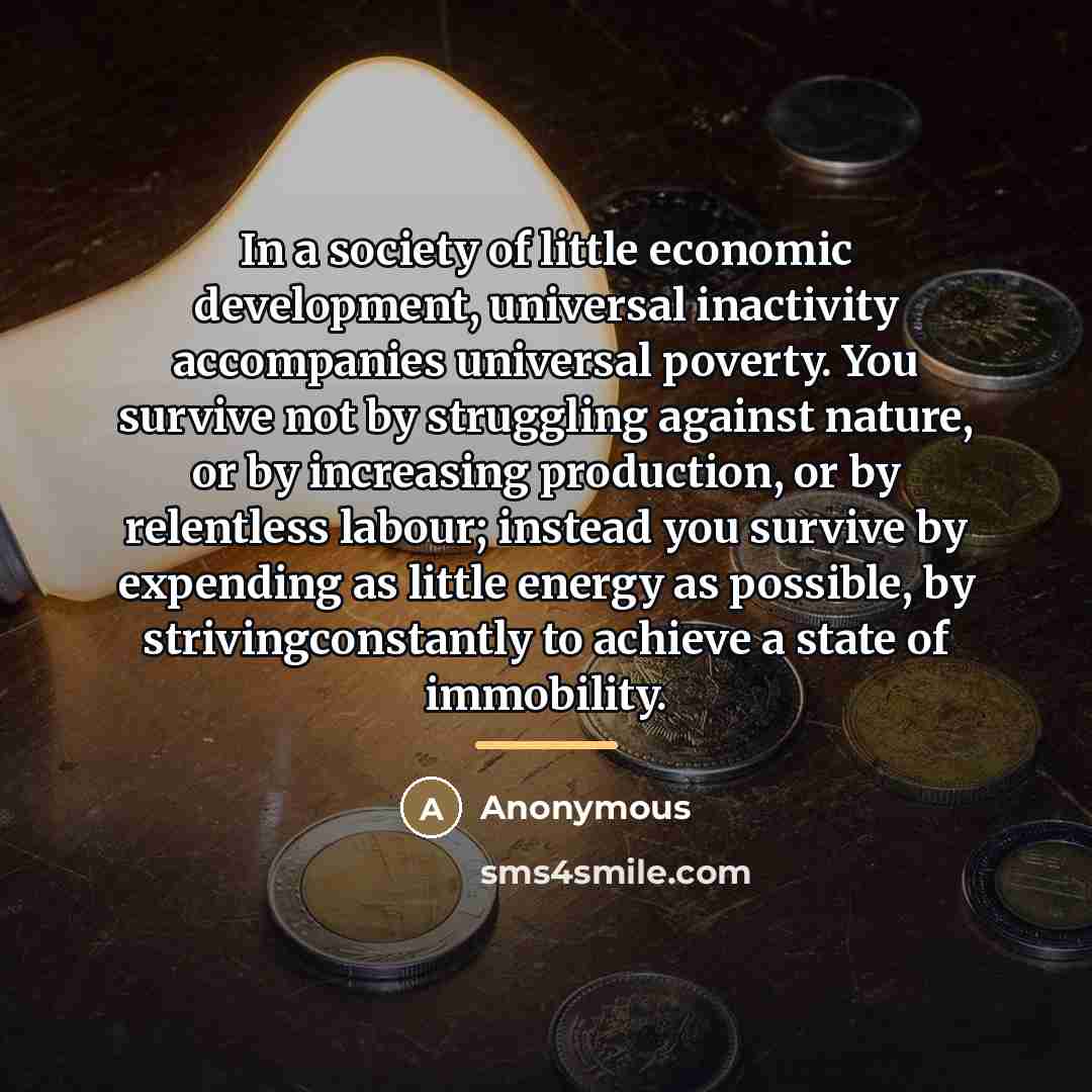 “In a society of little economic development, universal inactivity accompanies…” quote by Anonymous