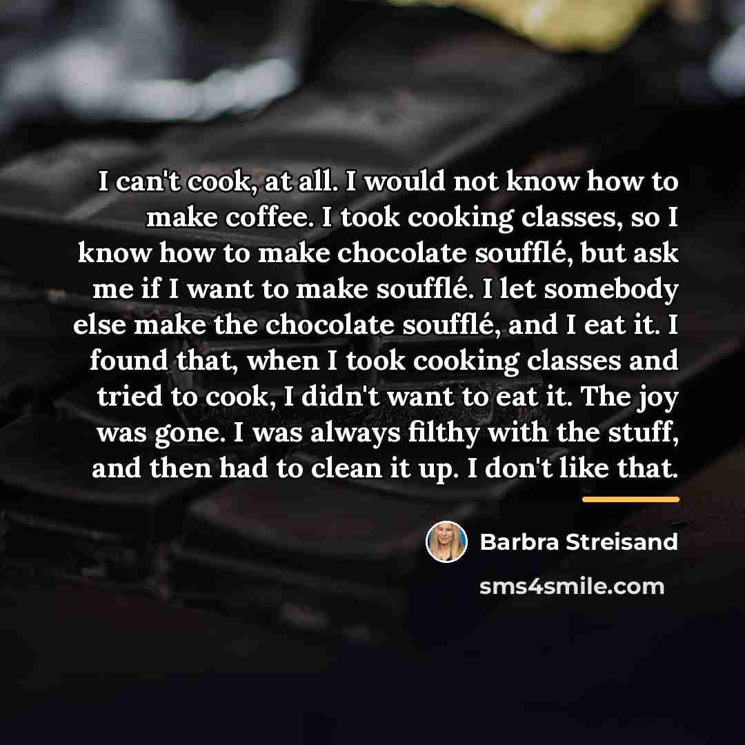 “I can't cook, at all. I would not know how…” quote by Barbra Streisand
