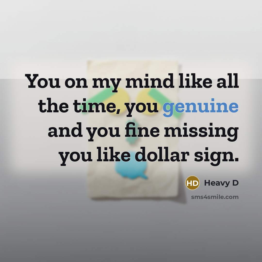 “You on my mind like all the time, you genuine and you fine missing you like dollar sign.” quote by Heavy D