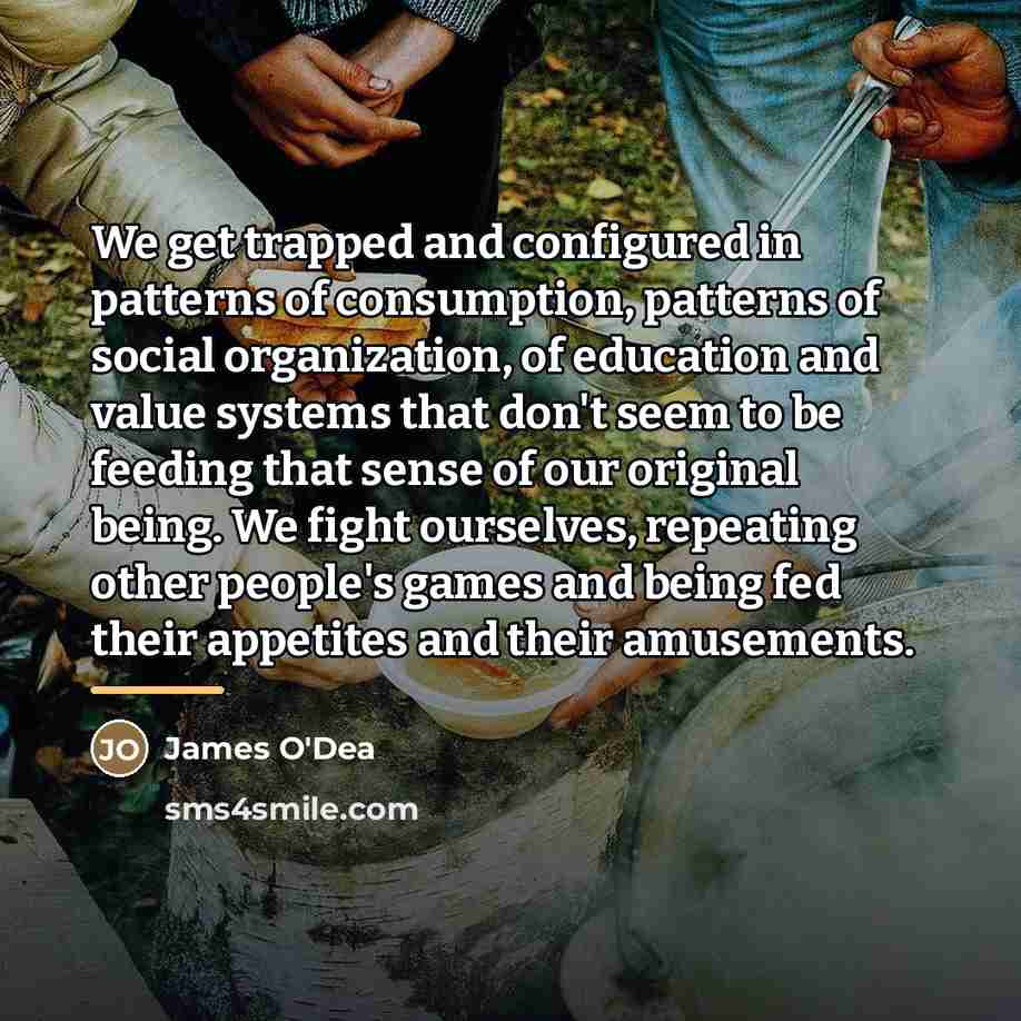 “We get trapped and configured in patterns of consumption, patterns…” quote by James O'Dea
