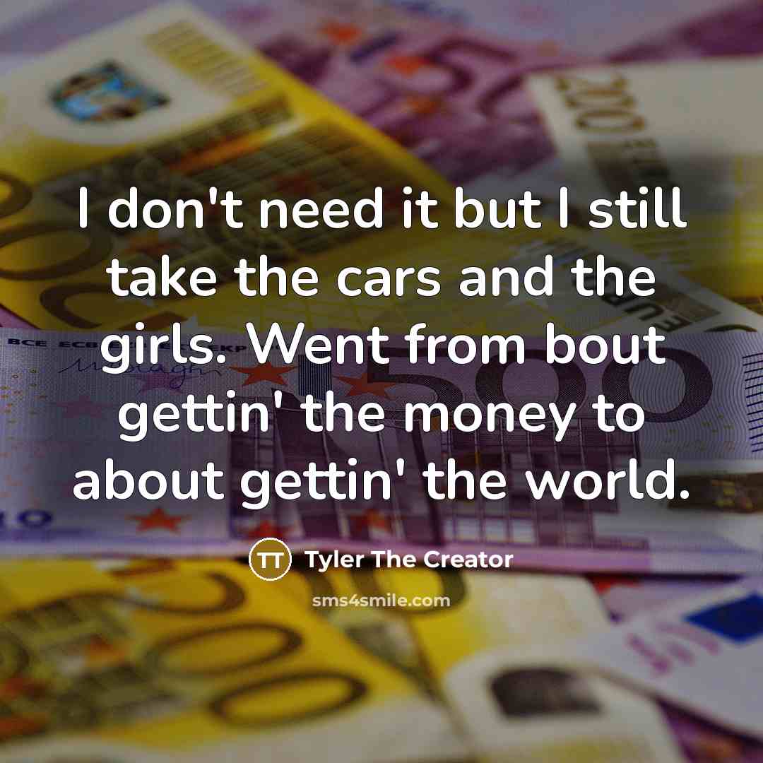 “I don't need it but I still take the cars…” quote by Tyler The Creator