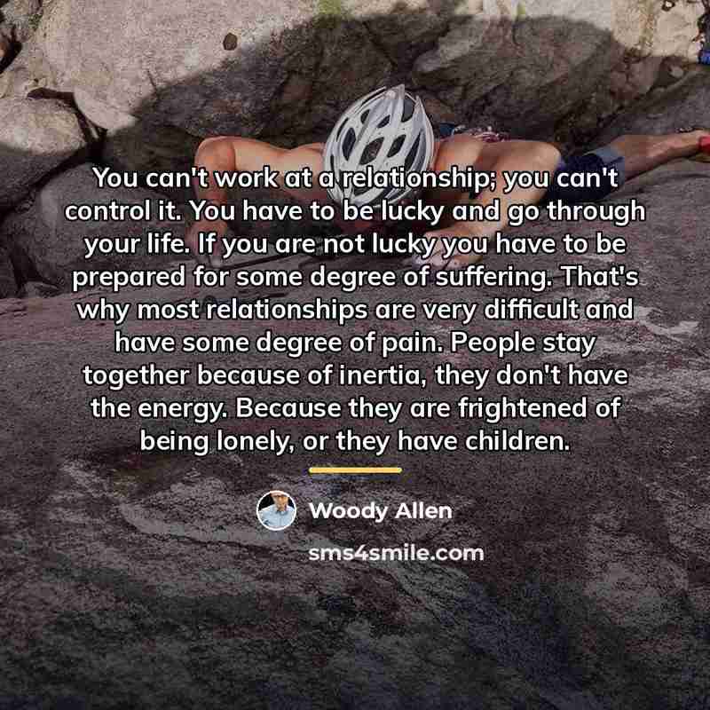 “You can't work at a relationship; you can't control it.…” quote by Woody Allen