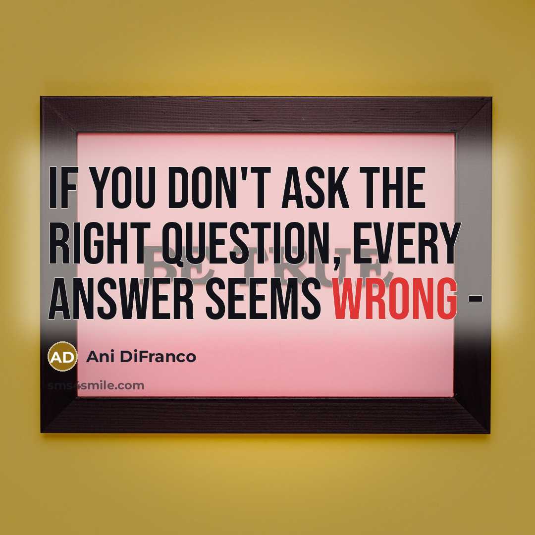 “If you don't ask the right question, every answer seems…” quote by Ani DiFranco