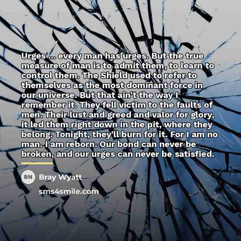 “Urges ... every man has urges. But the true measure…” quote by Bray Wyatt