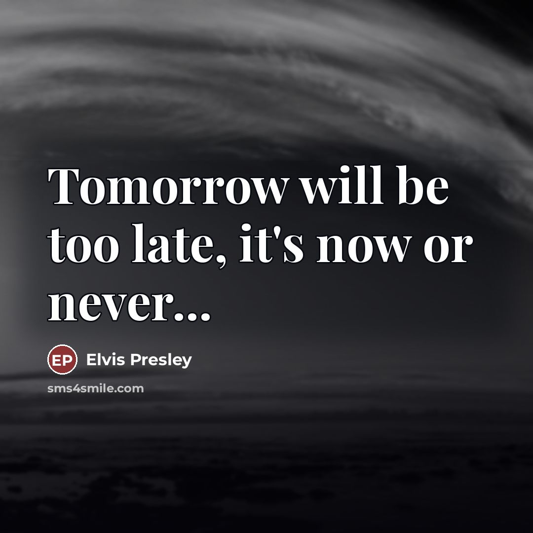 “Tomorrow will be too late, it's now or never...…” quote by Elvis Presley