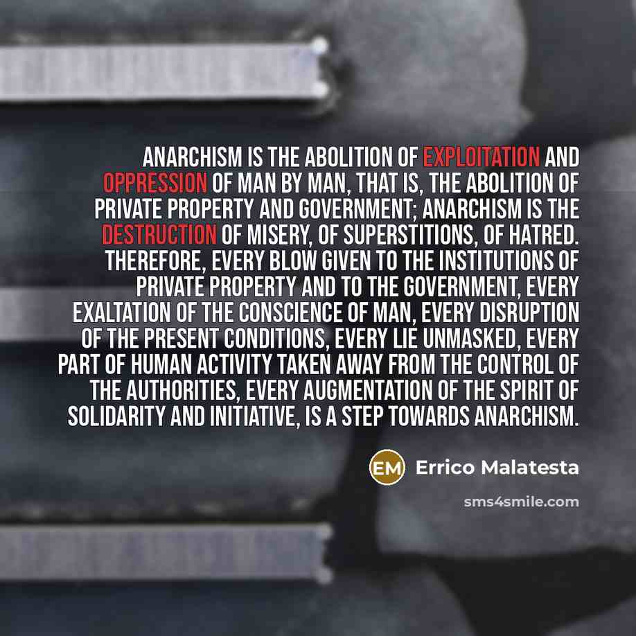 “Anarchism is the abolition of exploitation and oppression of man…” quote by Errico Malatesta