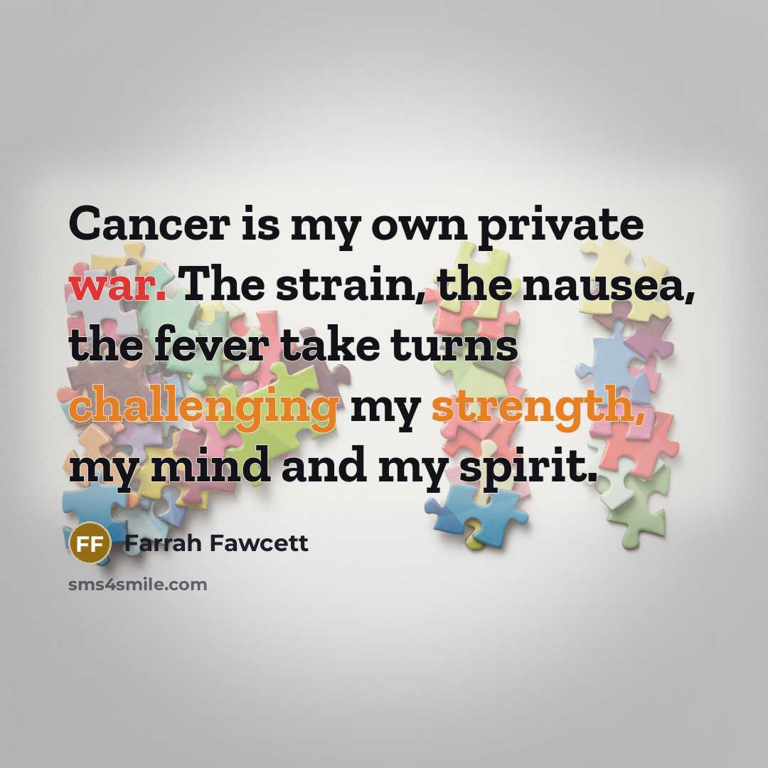 “Cancer is my own private war. The strain, the nausea,…” quote by Farrah Fawcett