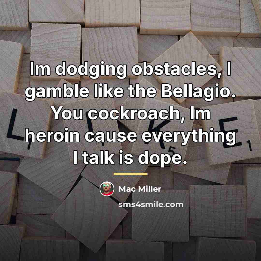 “Im dodging obstacles, I gamble like the Bellagio. You cockroach,…” quote by Mac Miller