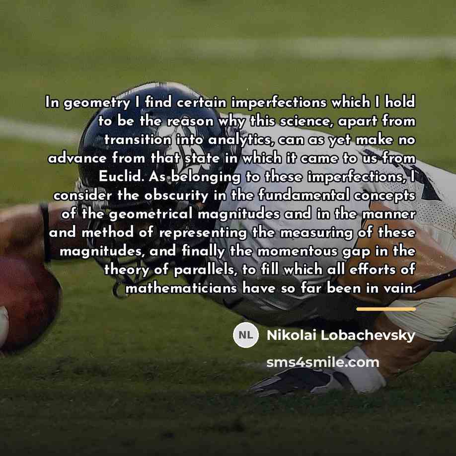 “In geometry I find certain imperfections which I hold to…” quote by Nikolai Lobachevsky