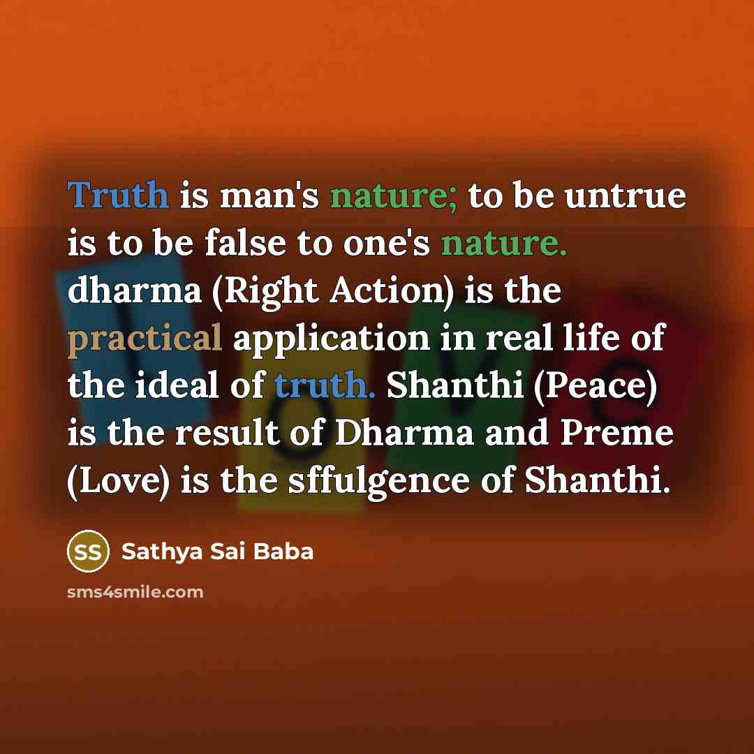 “Truth is man's nature; to be untrue is to be…” quote by Sathya Sai Baba