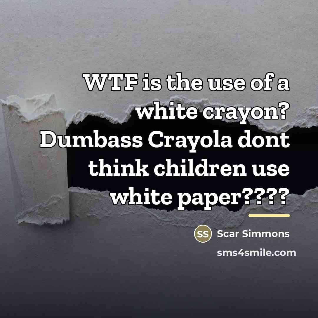“WTF is the use of a white crayon? Dumbass Crayola…” quote by Scar Simmons