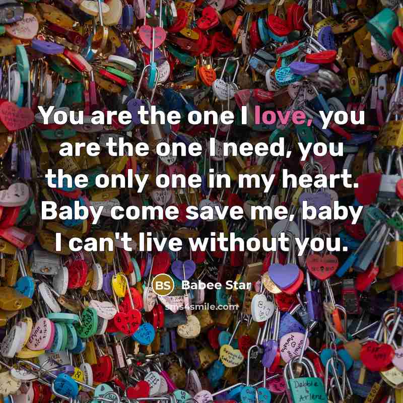 “You are the one I love, you are the one I need, you the only one in my heart. Baby come save me, baby I can't live without you.” quote by Babee Star