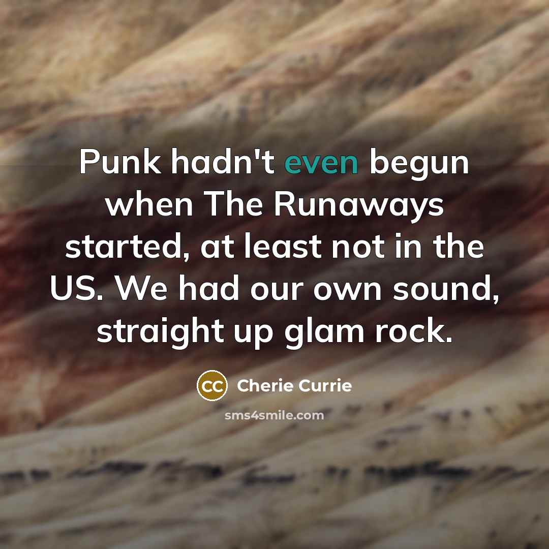 “Punk hadn't even begun when The Runaways started, at least not in the US. We had our own sound, straight up glam rock.” quote by Cherie Currie