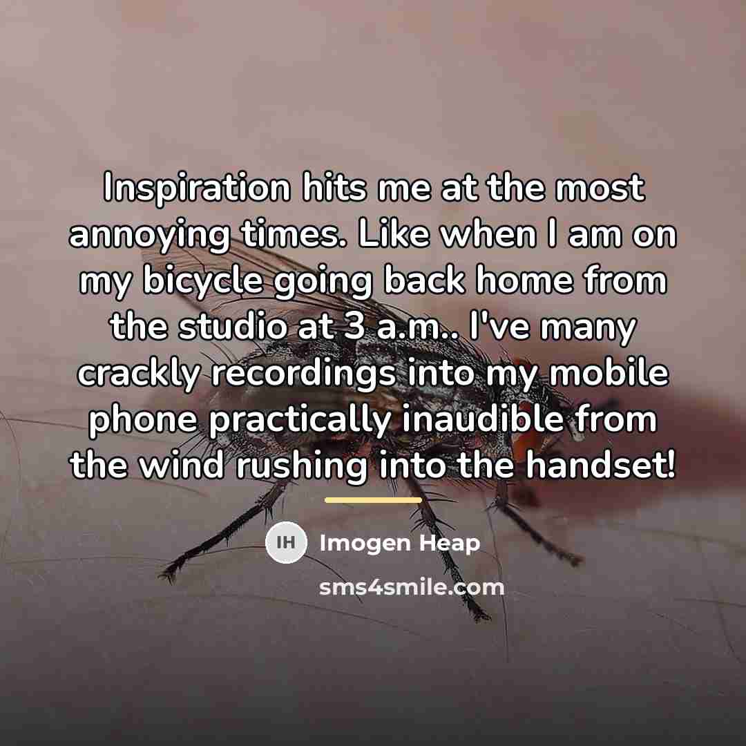 “Inspiration hits me at the most annoying times. Like when…” quote by Imogen Heap