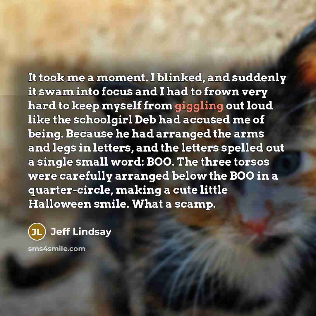 “It took me a moment. I blinked, and suddenly it…” quote by Jeff Lindsay