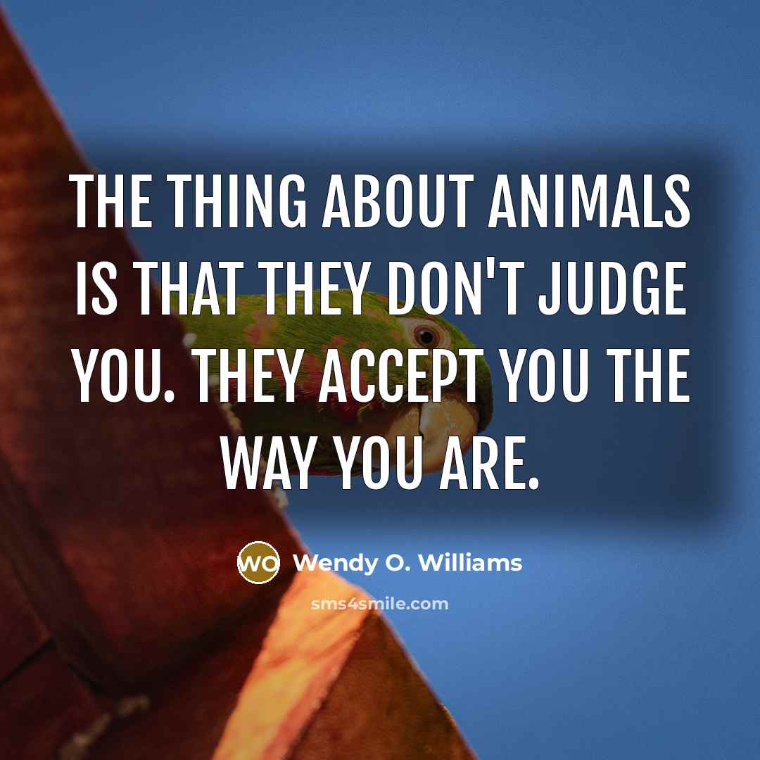 “The thing about animals is that they don't judge you.…” quote by Wendy O. Williams