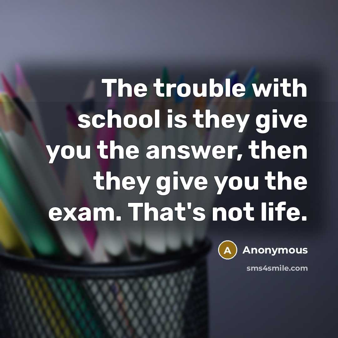 “The trouble with school is they give you the answer,…” quote by Anonymous