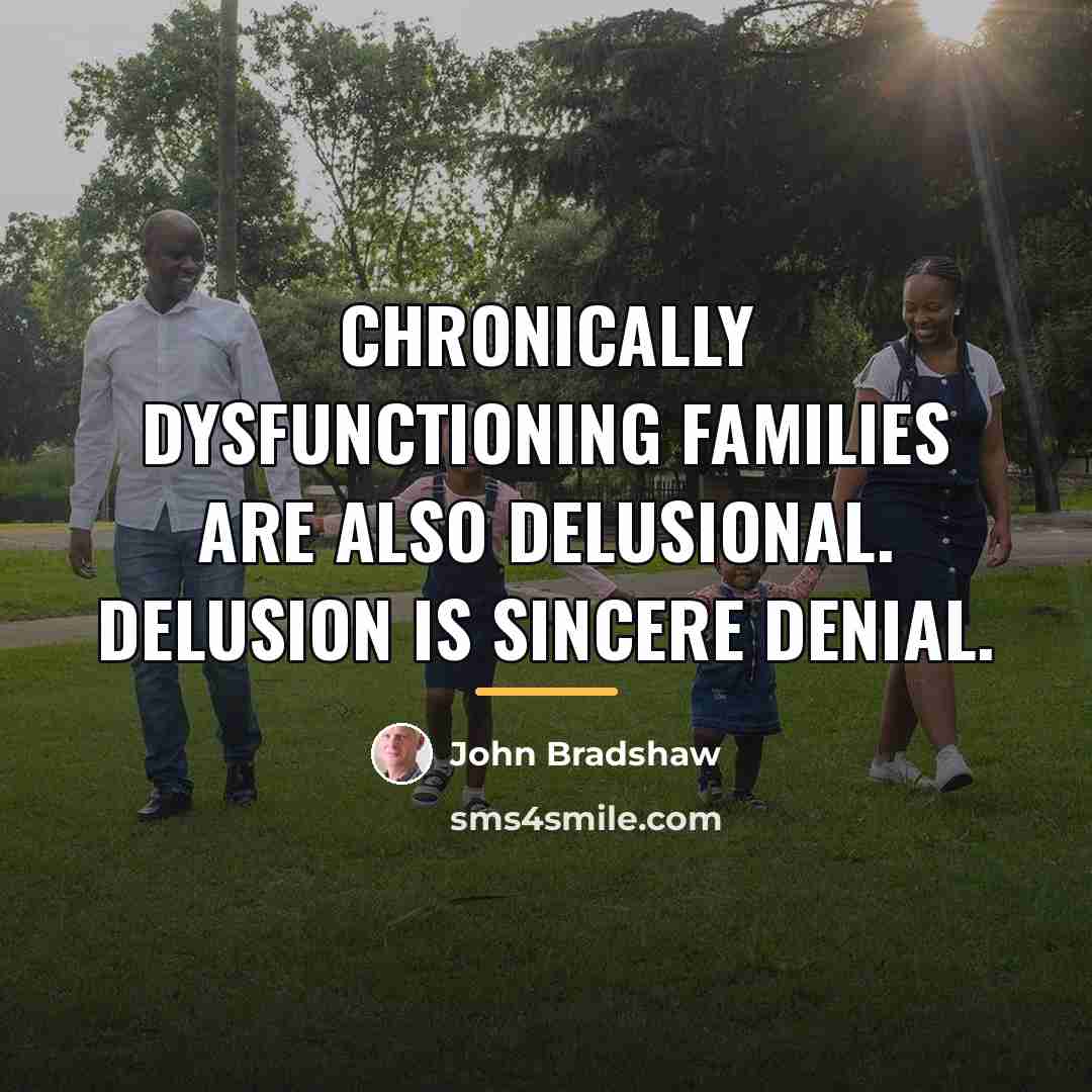“Chronically dysfunctioning families are also delusional. Delusion is sincere denial.…” quote by John Bradshaw