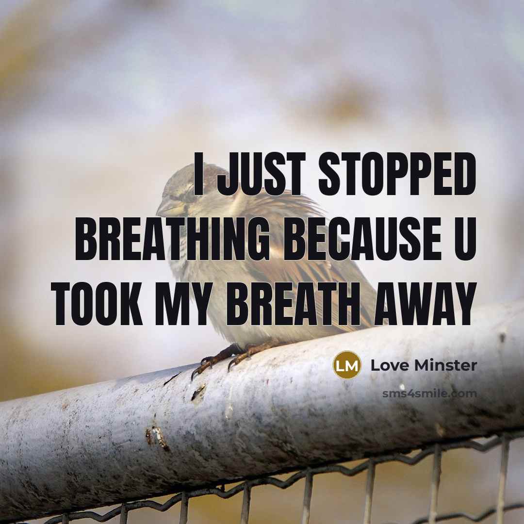 “I just stopped breathing because u took my breath away” quote by Love Minster